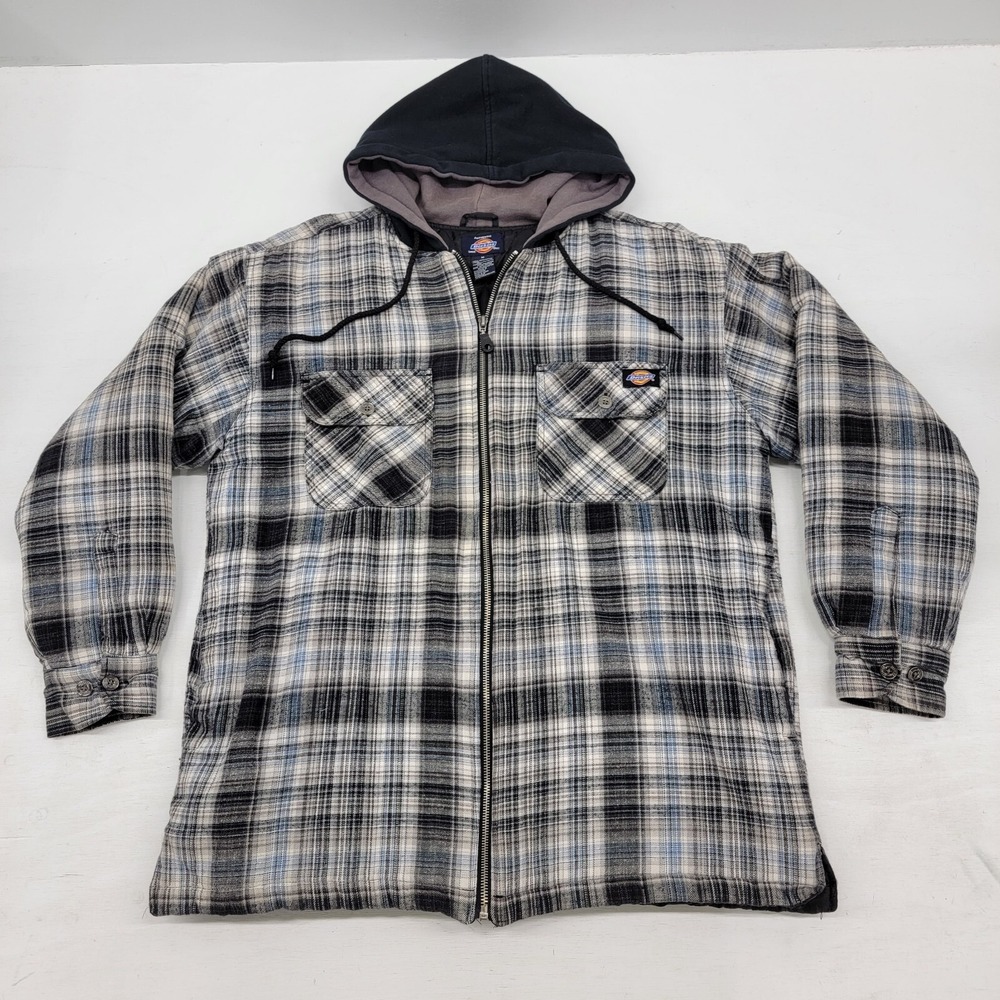 Dickies Work‎ Wear Insulated Jacket Flannel Plaid Quilted Lining Hood Men's Sz M